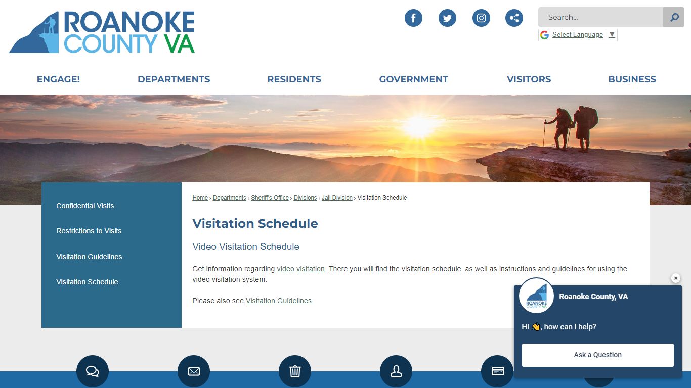 Visitation Schedule | Roanoke County, VA - Official Website