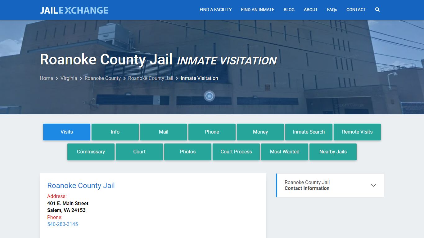 Inmate Visitation - Roanoke County Jail, VA - Jail Exchange