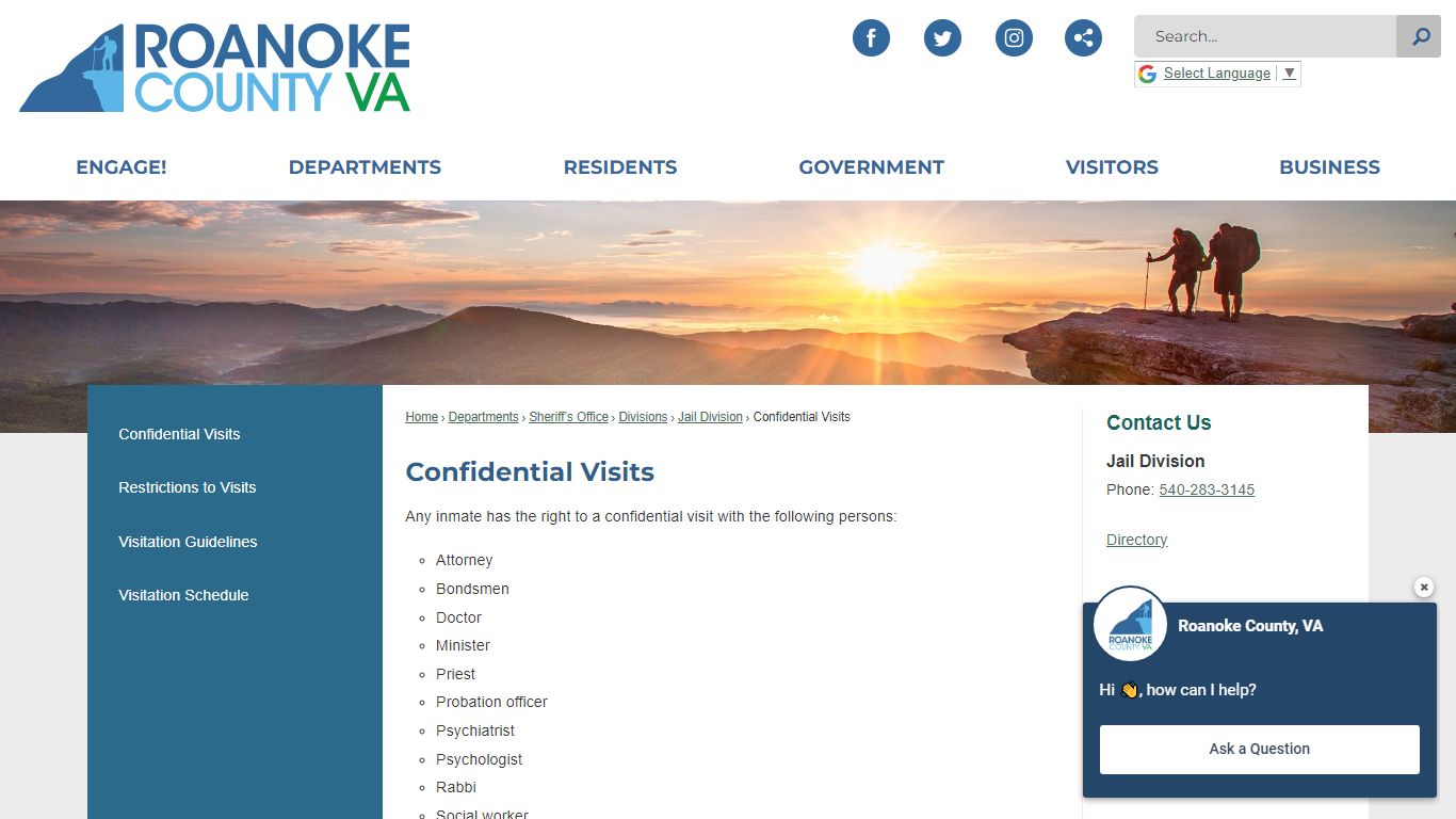 Confidential Visits | Roanoke County, VA - Official Website